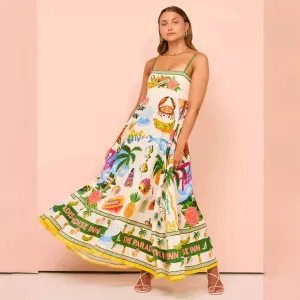 Women’s Maxi Dress - Smocked Bodice - Spaghetti Strap - Flowy Boho Silhouette