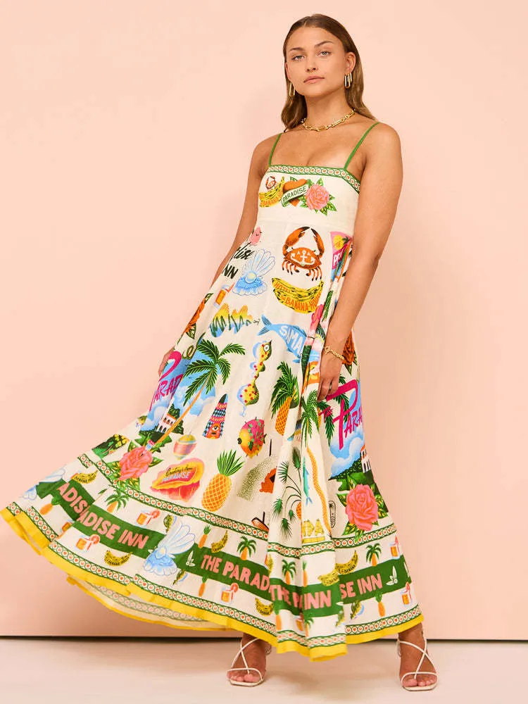 Women’s Maxi Dress - Smocked Bodice - Spaghetti Strap - Flowy Boho Silhouette