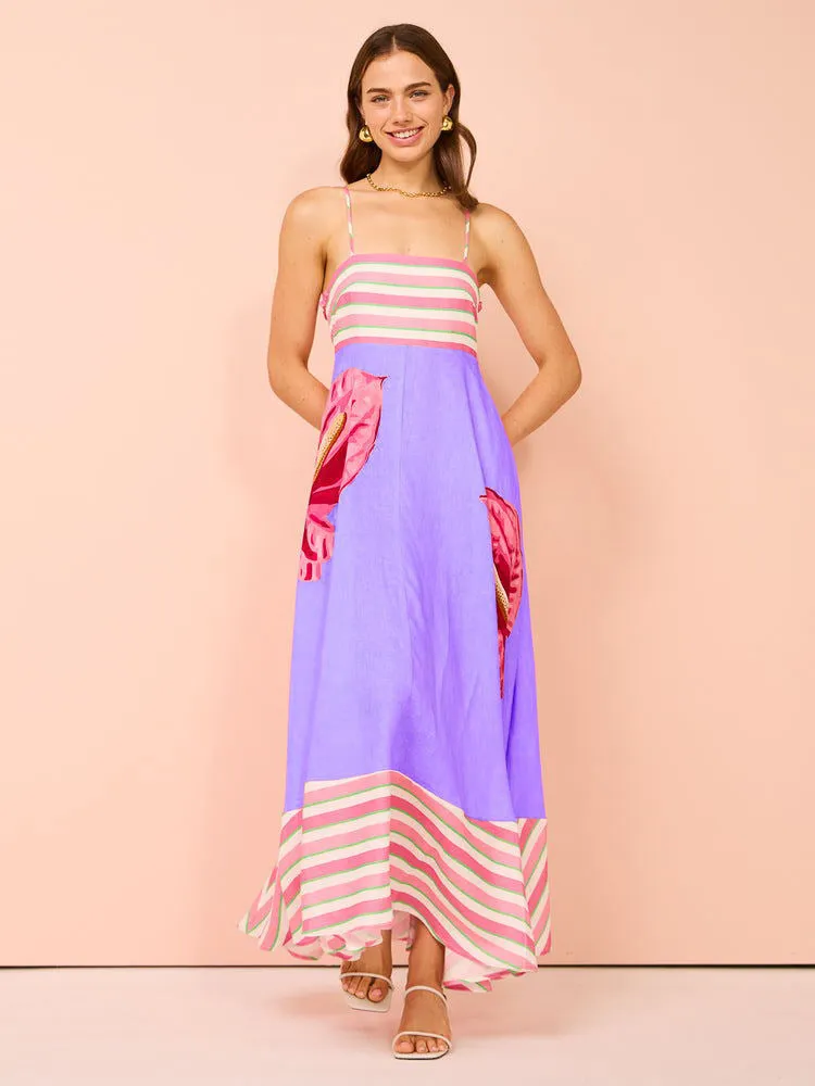 Women’s Maxi Dress - Smocked Bodice - Spaghetti Strap - Flowy Boho Silhouette