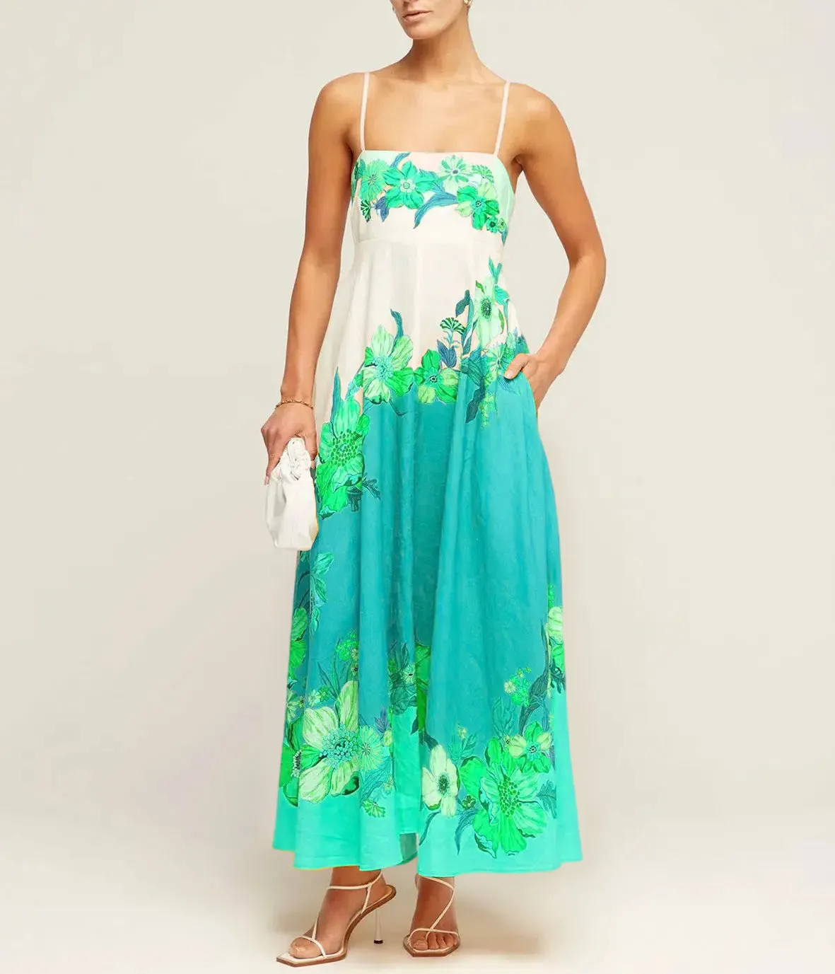 Women’s Maxi Dress - Smocked Bodice - Spaghetti Strap - Flowy Boho Silhouette