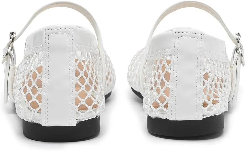 Women's Mesh Ballet Flats Causal Daily Dress Shoes Fishnet Ballerina Flats Buckle Strap Mary Jane Flats
