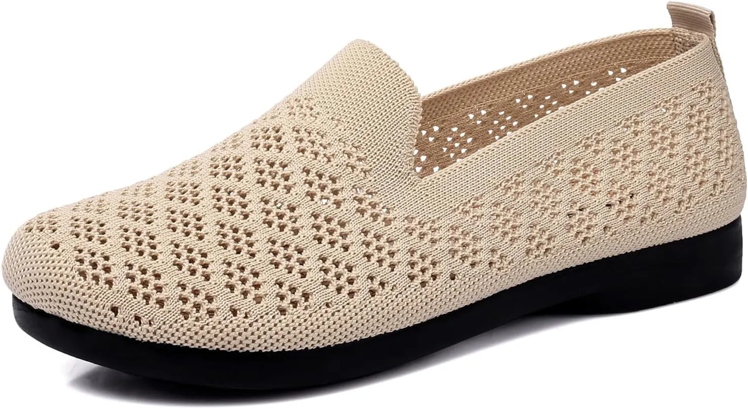 Women's Mesh Cutout Cloth Flats Loafer Shoes Round Toe Comfort Breathable Casual Slip On Walking Shoes for Flexible Workout
