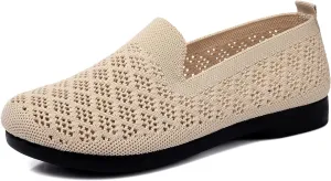 Women's Mesh Cutout Cloth Flats Loafer Shoes Round Toe Comfort Breathable Casual Slip On Walking Shoes for Flexible Workout