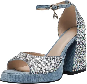 Women's open-toe pearl high-heeled sandals Chunky Buckle Ankle Strap Wedding Heeled Sandals Dress Evening Bride Shoes