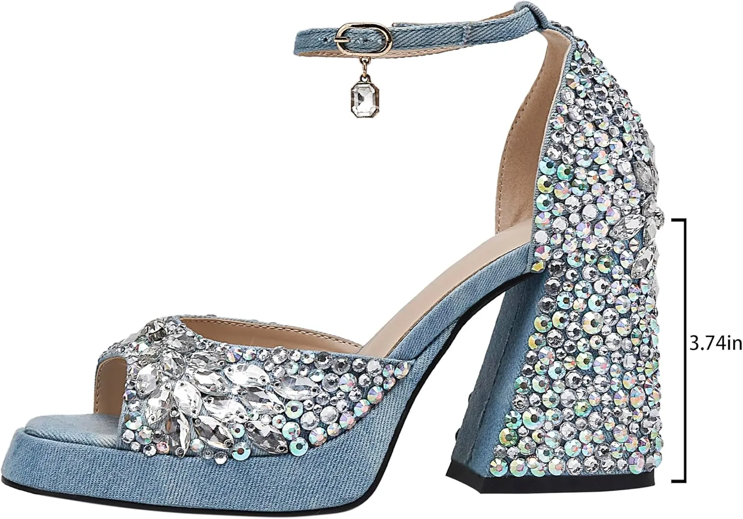 Women's open-toe pearl high-heeled sandals Chunky Buckle Ankle Strap Wedding Heeled Sandals Dress Evening Bride Shoes