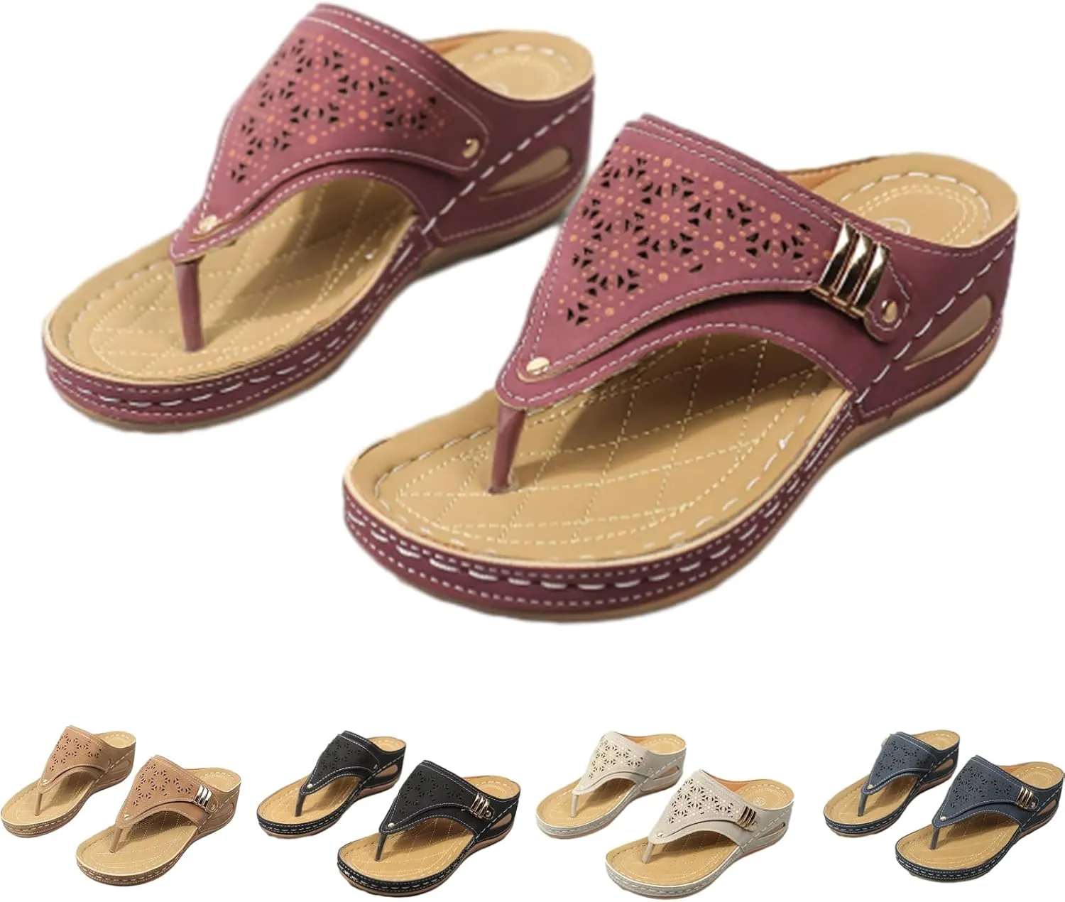 Women's Orthoptic Lightweight Breathable Mesh Sporty Sandals Wedges Thick-Soled Flip-Flops Open Toe Beach Sandals, Blue