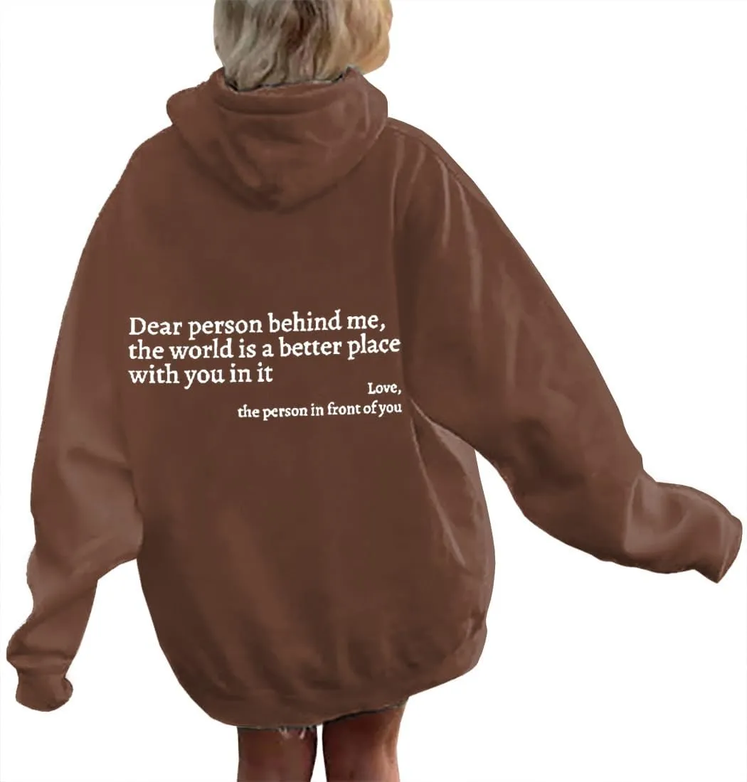 Womens Oversized You Are Enough Hoodie Dear Person Behind Me Sweatshirt Personalized Hoodie Loose Trendy Pullover