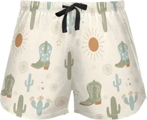 Women's Pajama Shorts Western Cowboy Boots Cactus Sleepwear Lounge Sleep Bottom with Pockets S-XXL