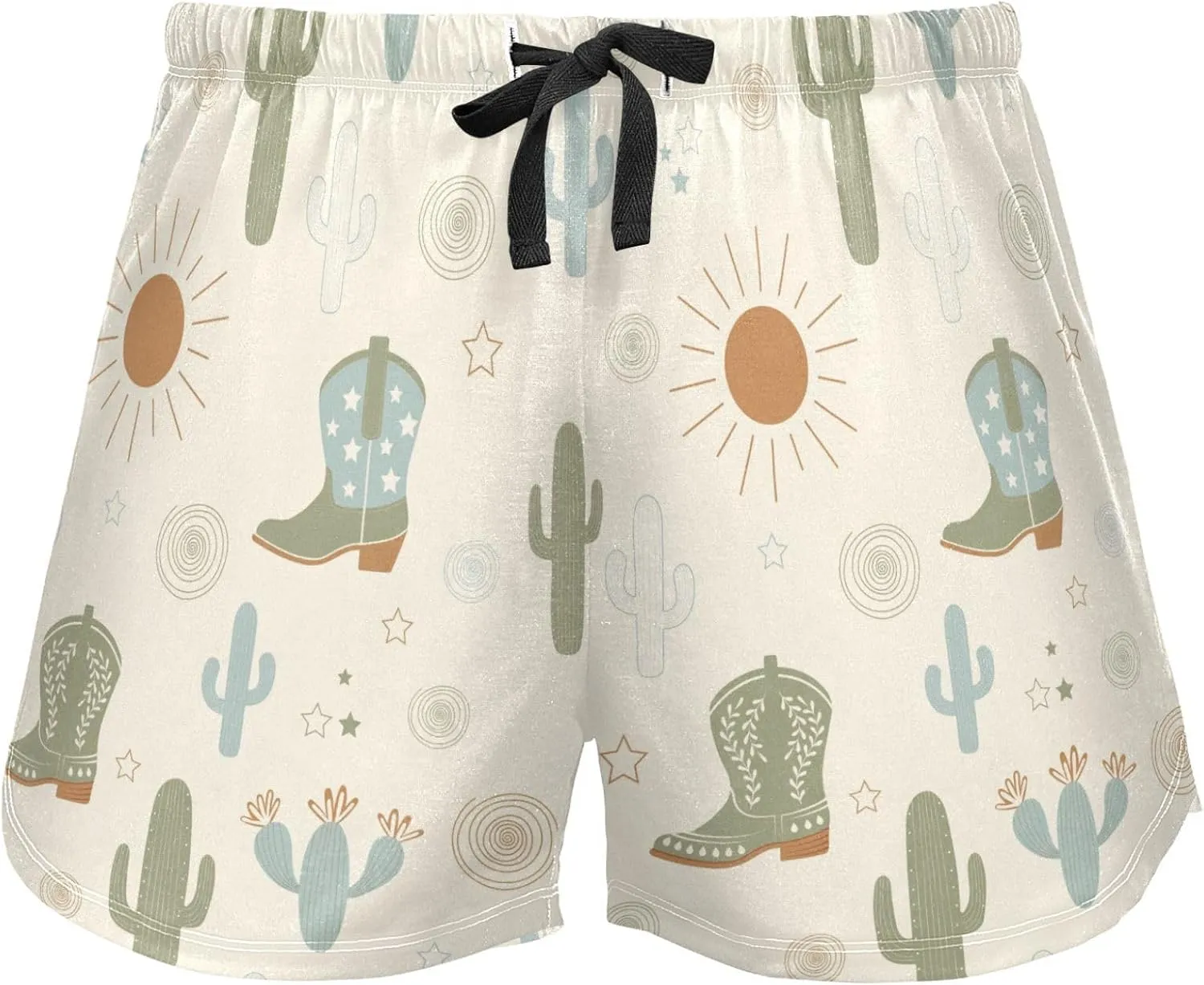Women's Pajama Shorts Western Cowboy Boots Cactus Sleepwear Lounge Sleep Bottom with Pockets S-XXL