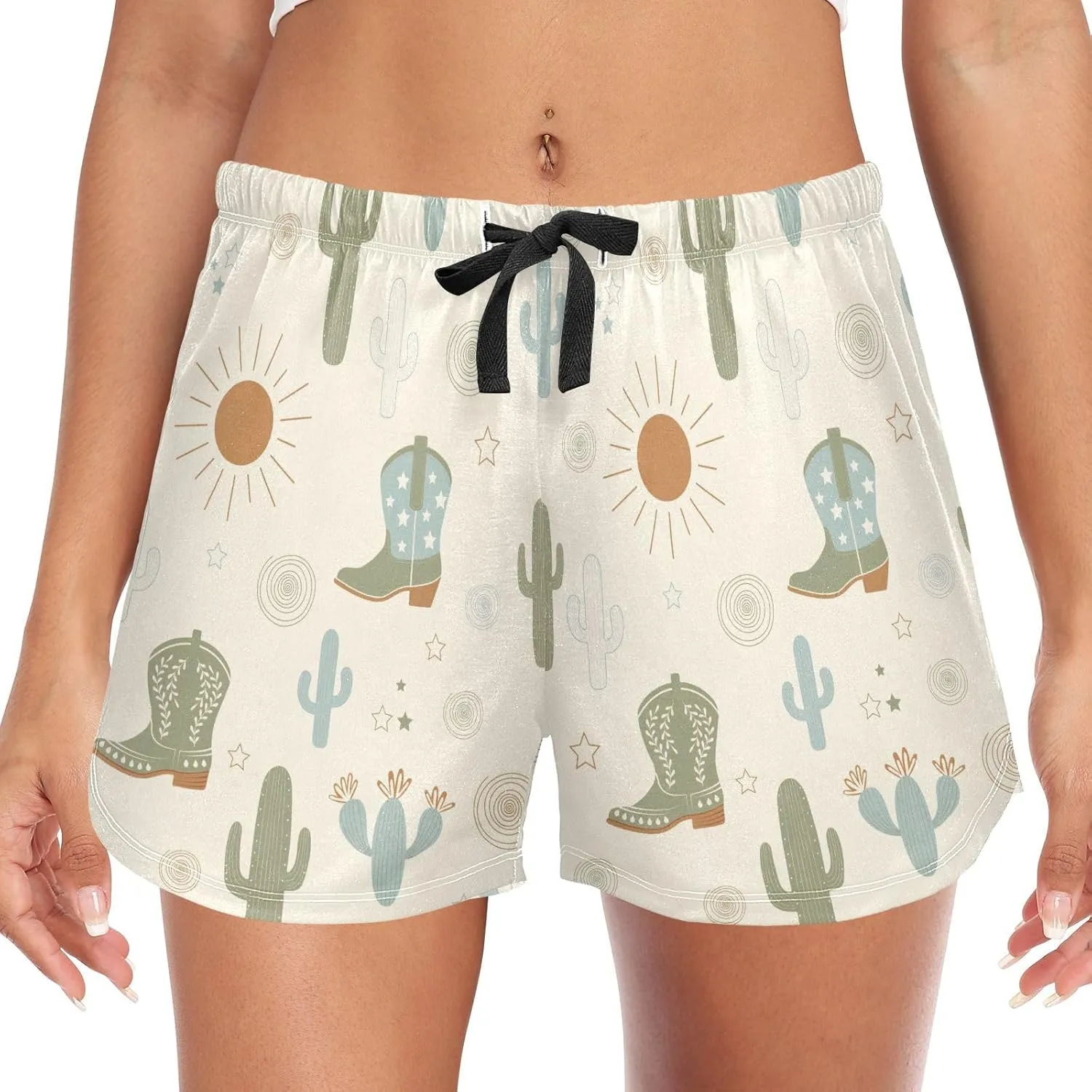 Women's Pajama Shorts Western Cowboy Boots Cactus Sleepwear Lounge Sleep Bottom with Pockets S-XXL