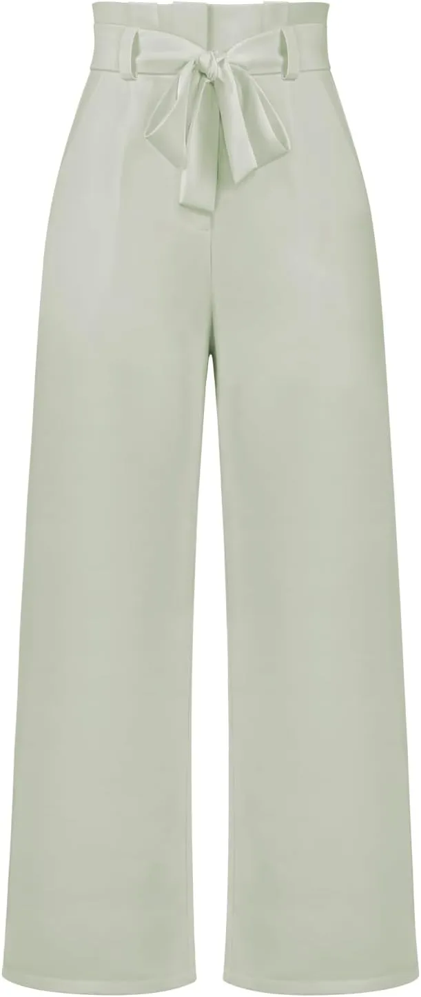 Women's Pants Casual High Waist Straight Wide Leg Pants for Women Adjustable Tie Knot Loose Trousers with Pockets