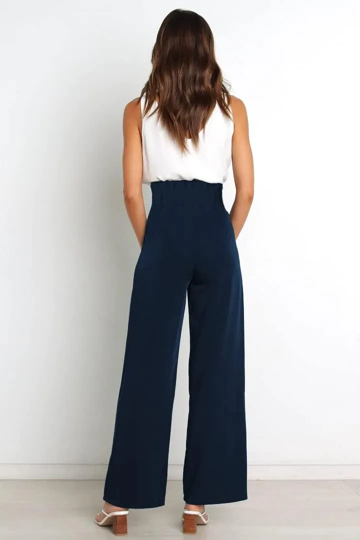 Women's Pants Casual High Waist Straight Wide Leg Pants for Women Adjustable Tie Knot Loose Trousers with Pockets