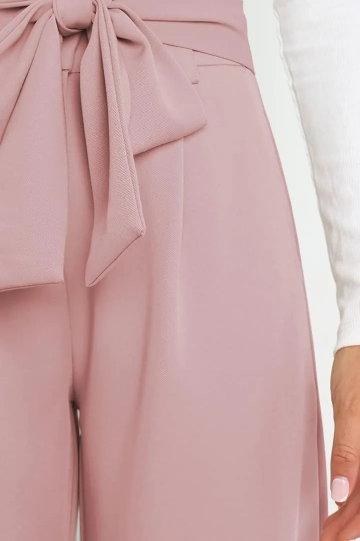 Women's Pants Casual High Waist Straight Wide Leg Pants for Women Adjustable Tie Knot Loose Trousers with Pockets