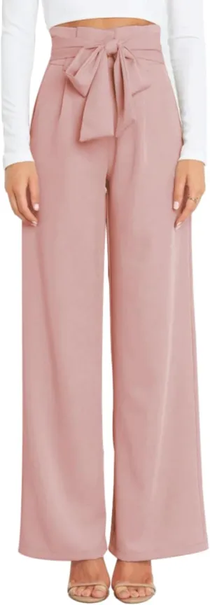 Women's Pants Casual High Waist Straight Wide Leg Pants for Women Adjustable Tie Knot Loose Trousers with Pockets