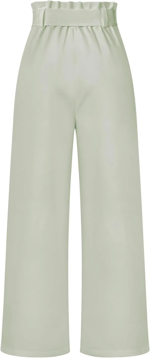 Women's Pants Casual High Waist Straight Wide Leg Pants for Women Adjustable Tie Knot Loose Trousers with Pockets