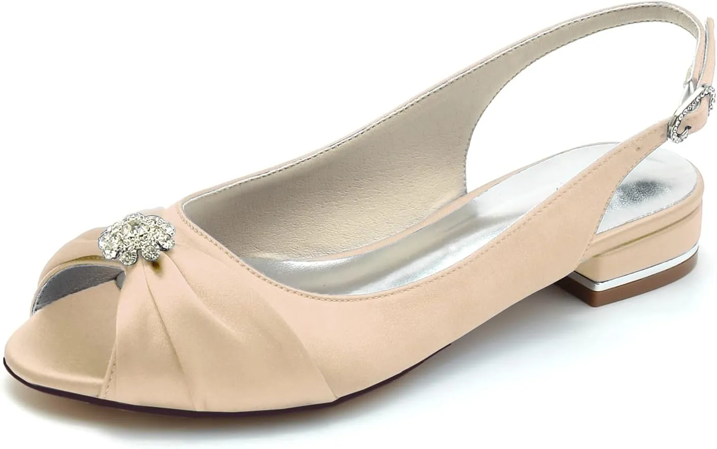 Women's Peep Toe Saitn Wedding Shoes for Bride Flats Comfortable Rhinestones Bridal Flats Evening Prom Party Dress Shoes Pumps