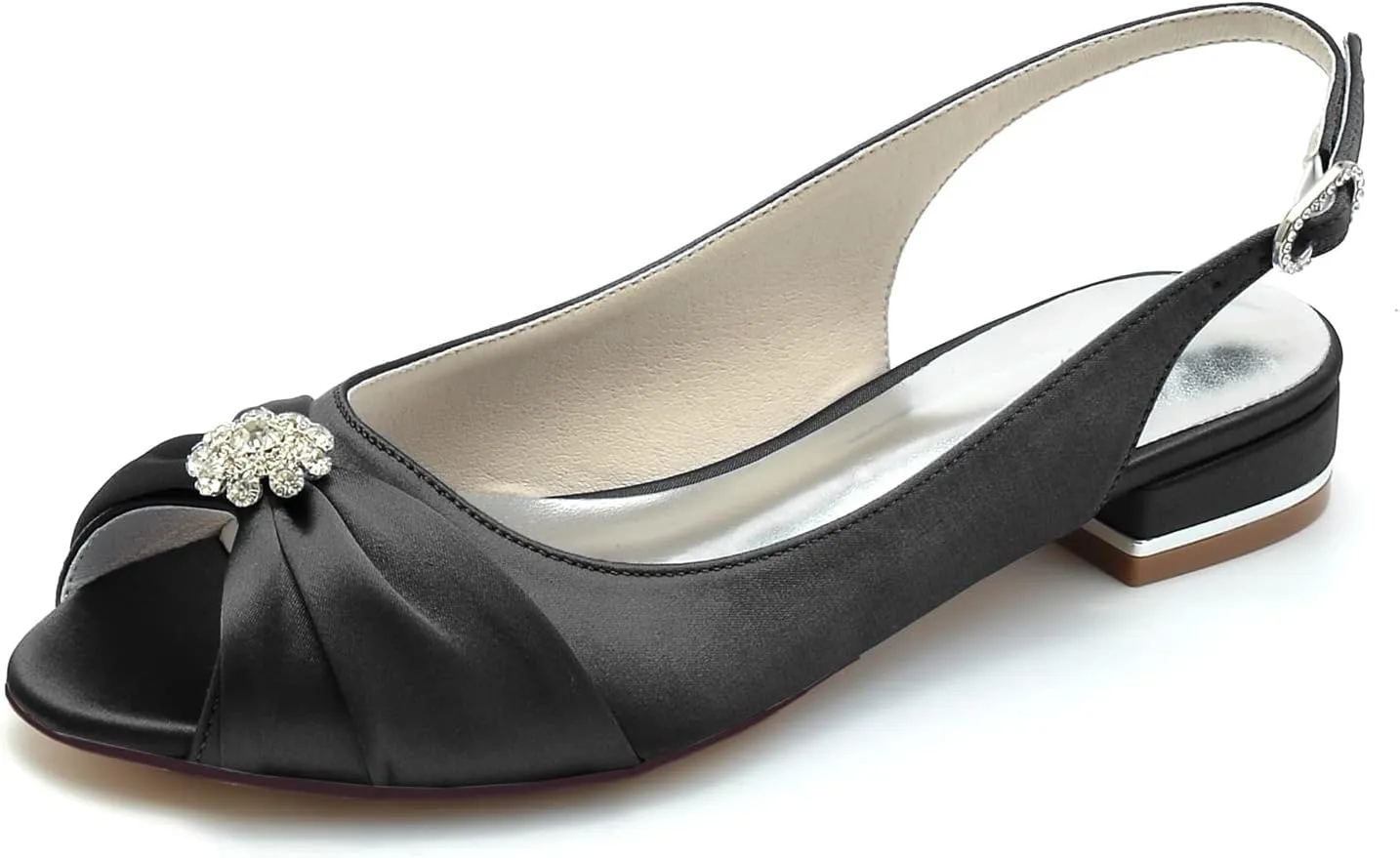 Women's Peep Toe Saitn Wedding Shoes for Bride Flats Comfortable Rhinestones Bridal Flats Evening Prom Party Dress Shoes Pumps