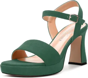 Womens Platform Chunky Heel Sandals, Open Toe Comfort Dress Sandals with Adjustable Ankle Strap 3.3 In