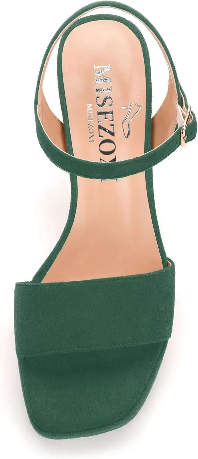 Womens Platform Chunky Heel Sandals, Open Toe Comfort Dress Sandals with Adjustable Ankle Strap 3.3 In