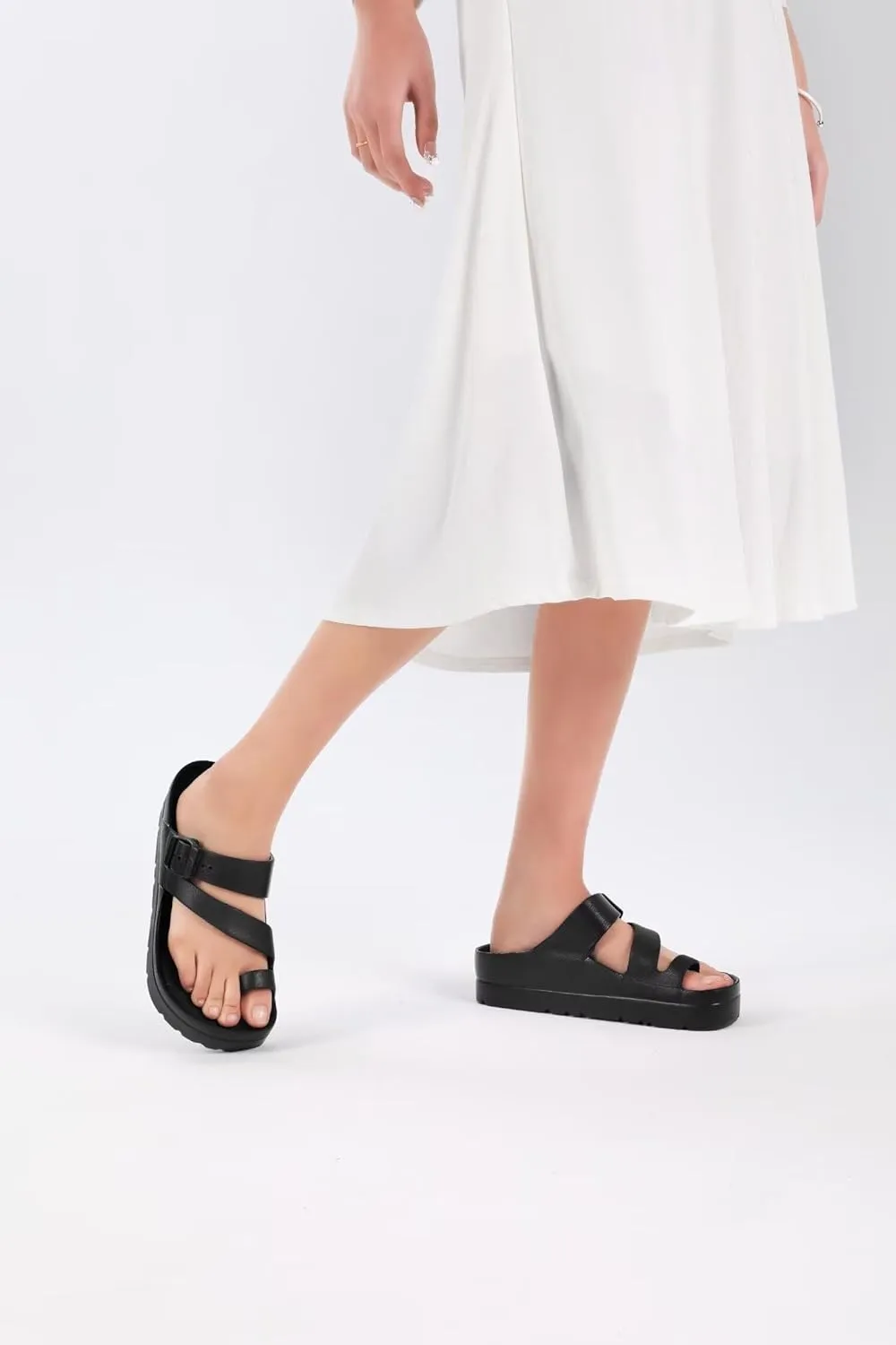 Women's Platform Flip Flops with Arch Support, Eva Lightweight Chunky Slide Sandals for Women, Fashion Comfort Summer Beach Sandal with Adjustable Buckle, Sandalias De Plataforma Para Mujer