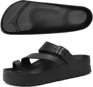 Women's Platform Flip Flops with Arch Support, Eva Lightweight Chunky Slide Sandals for Women, Fashion Comfort Summer Beach Sandal with Adjustable Buckle, Sandalias De Plataforma Para Mujer