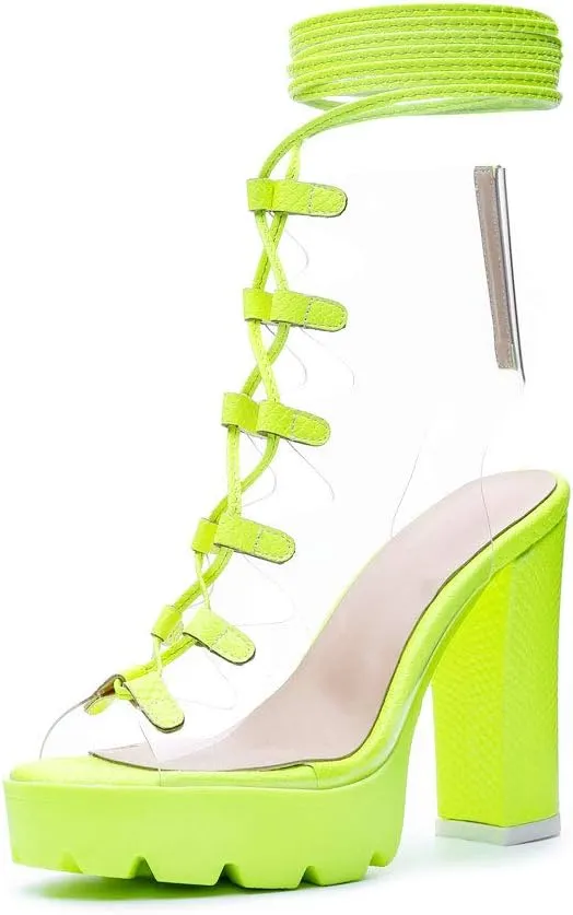 Women's Platform high Heels Strap Peep Toes Dress Clear Shoes White Green Black Wedding Banquet Beautiful Sandals