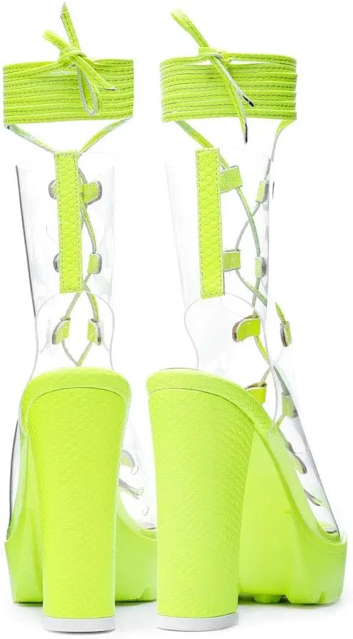 Women's Platform high Heels Strap Peep Toes Dress Clear Shoes White Green Black Wedding Banquet Beautiful Sandals