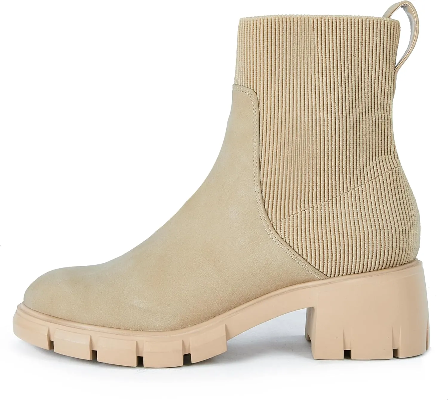 Womens Platform Lug Sole Ankle Boots Chunky Block Heel Fall Booties Elastic Slip on Combat Shoes