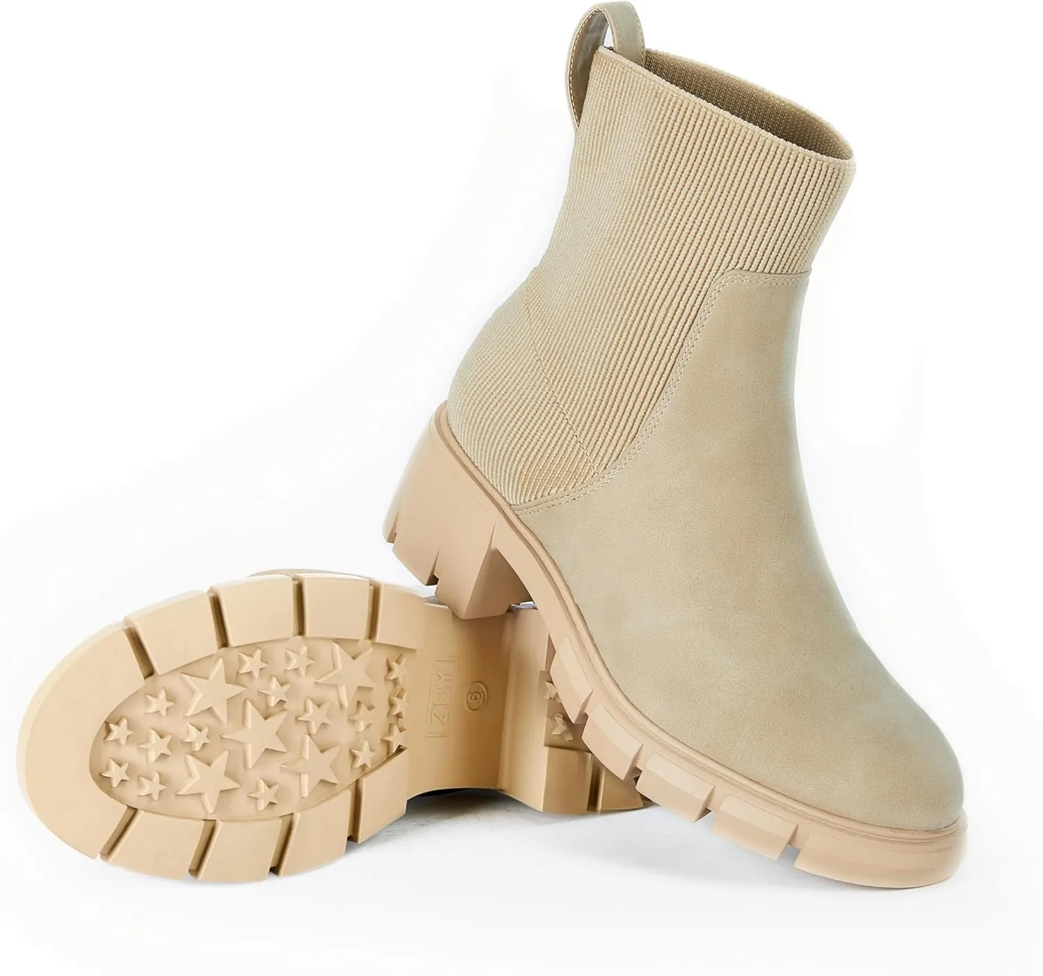 Womens Platform Lug Sole Ankle Boots Chunky Block Heel Fall Booties Elastic Slip on Combat Shoes