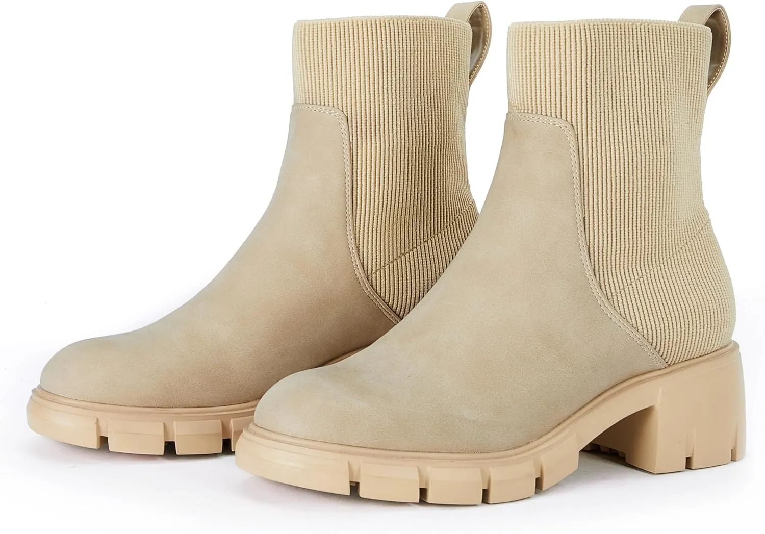 Womens Platform Lug Sole Ankle Boots Chunky Block Heel Fall Booties Elastic Slip on Combat Shoes