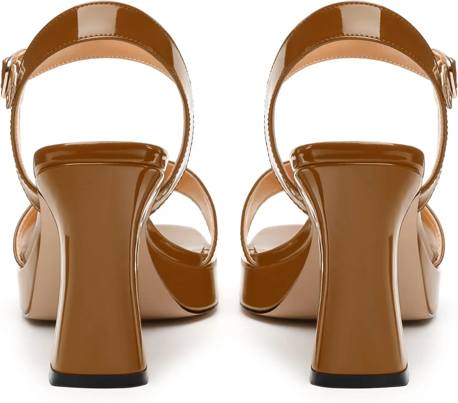 Womens Platform Sandals, Chunky High Heel Sqaure Teo Sandals, Open Toe Comfort Dress Sandals for Women, Ankle Strap Buckle Patent Sandals
