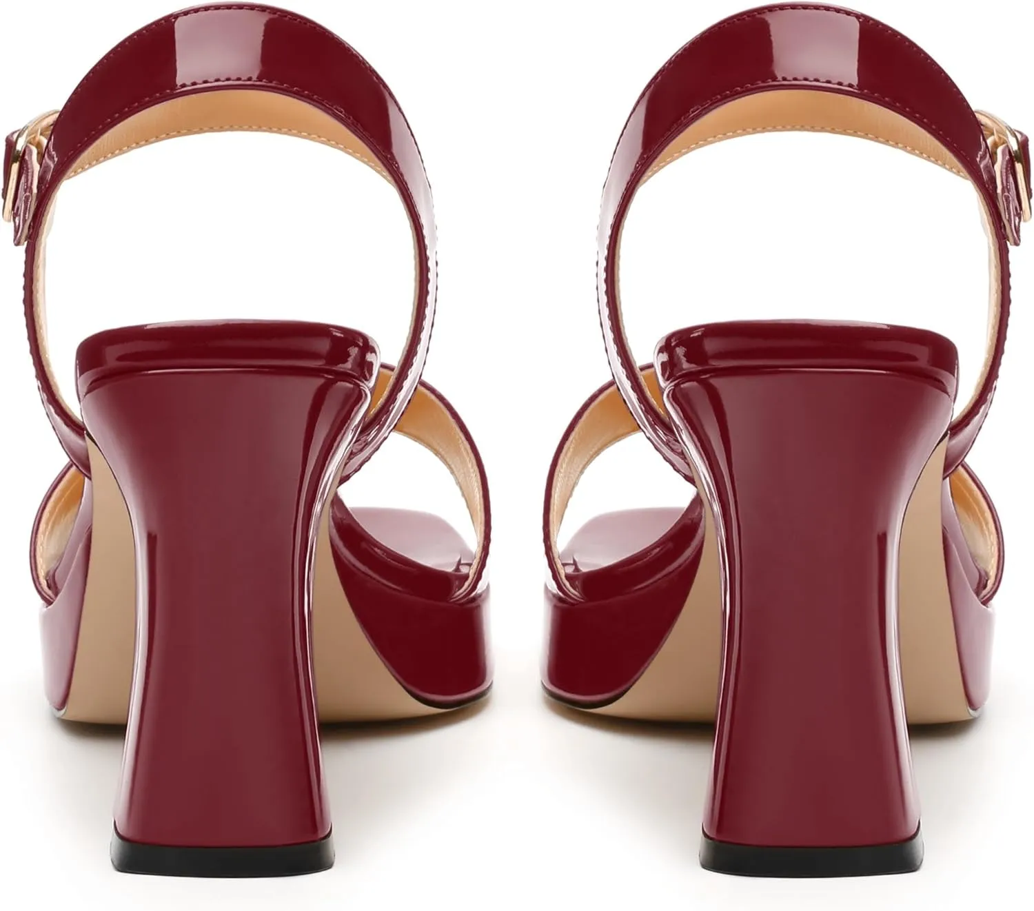 Womens Platform Sandals, Chunky High Heel Sqaure Teo Sandals, Open Toe Comfort Dress Sandals for Women, Ankle Strap Buckle Patent Sandals