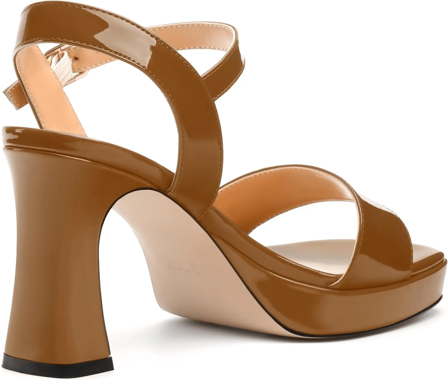 Womens Platform Sandals, Chunky High Heel Sqaure Teo Sandals, Open Toe Comfort Dress Sandals for Women, Ankle Strap Buckle Patent Sandals