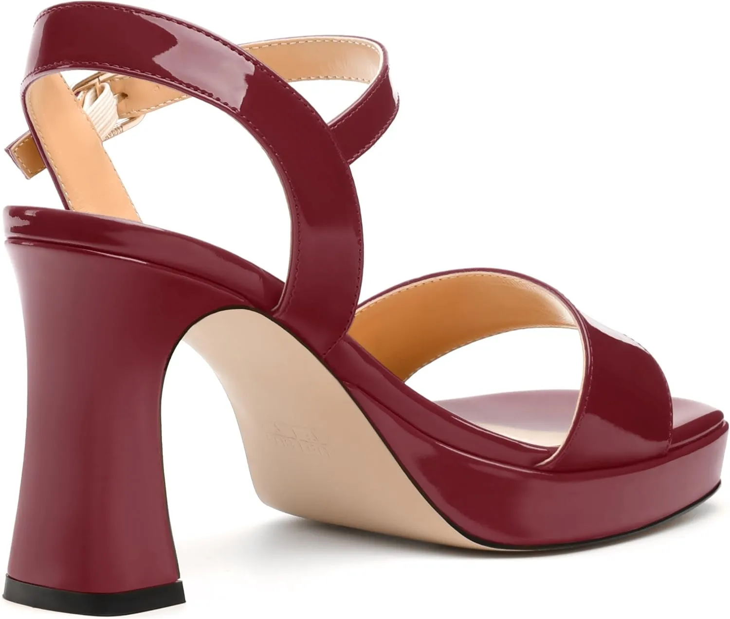 Womens Platform Sandals, Chunky High Heel Sqaure Teo Sandals, Open Toe Comfort Dress Sandals for Women, Ankle Strap Buckle Patent Sandals