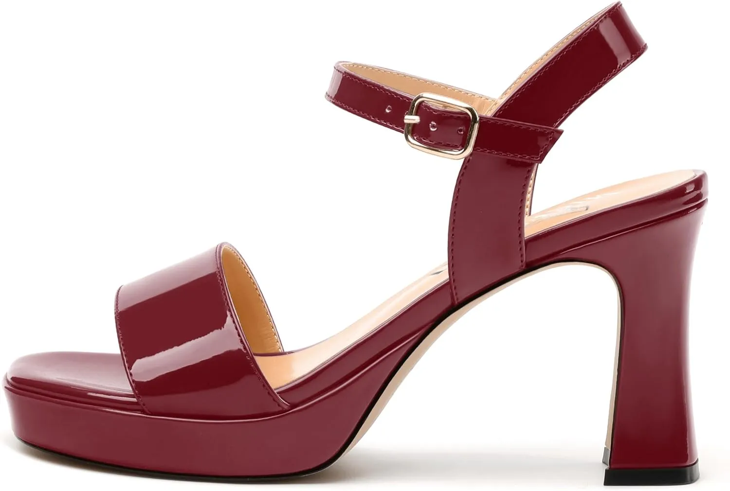 Womens Platform Sandals, Chunky High Heel Sqaure Teo Sandals, Open Toe Comfort Dress Sandals for Women, Ankle Strap Buckle Patent Sandals