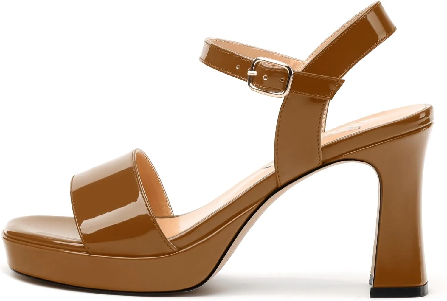 Womens Platform Sandals, Chunky High Heel Sqaure Teo Sandals, Open Toe Comfort Dress Sandals for Women, Ankle Strap Buckle Patent Sandals