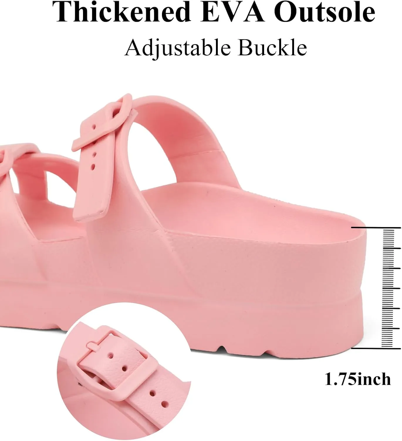 Womens Platform Sandals with Arch Support, Adjustable Buckle Beach Sandal Woman Comfort Lightweight Ultra Cushion EVA Slides