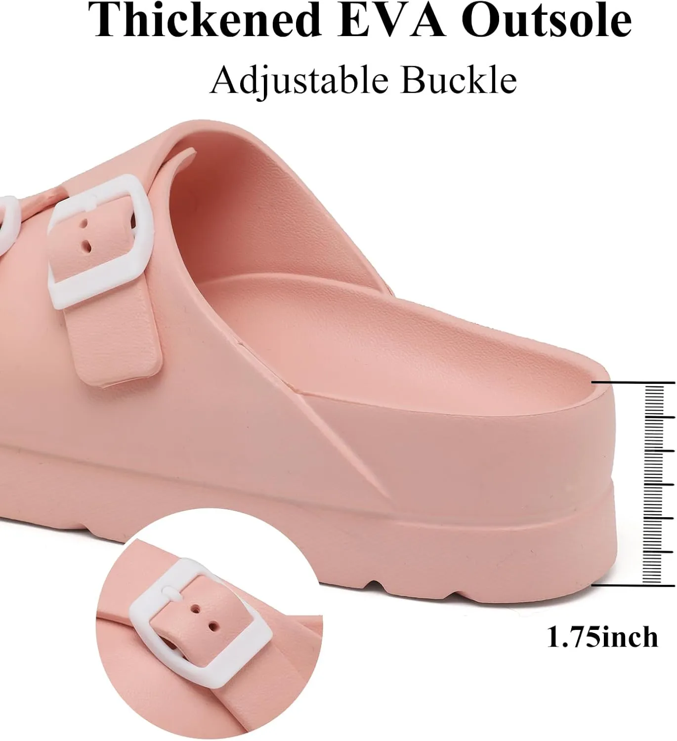 Womens Platform Sandals with Arch Support, Adjustable Buckle Beach Sandal Woman Comfort Lightweight Ultra Cushion EVA Slides