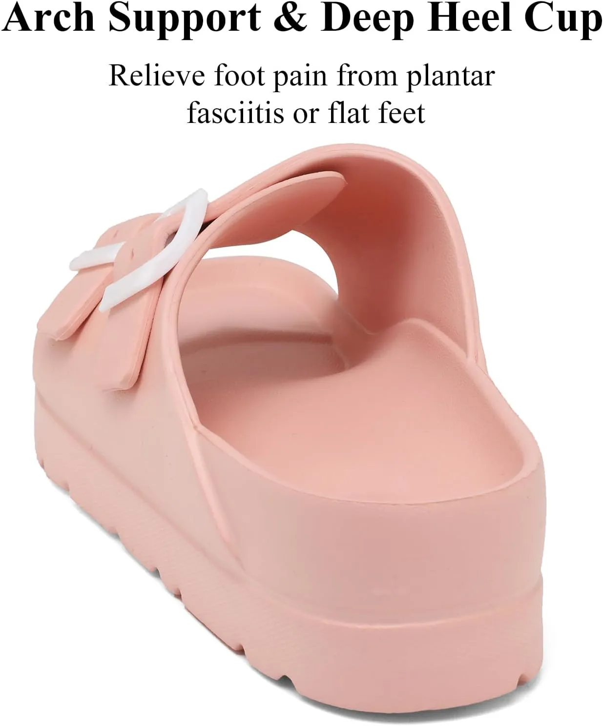 Womens Platform Sandals with Arch Support, Adjustable Buckle Beach Sandal Woman Comfort Lightweight Ultra Cushion EVA Slides