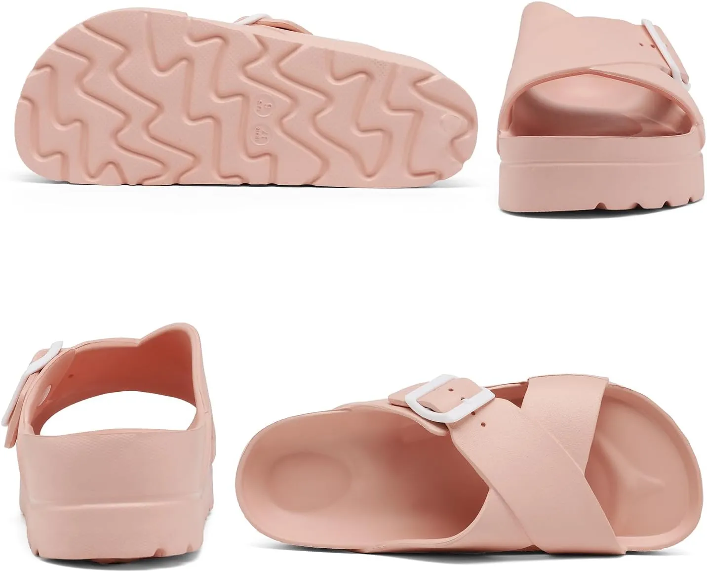 Womens Platform Sandals with Arch Support, Adjustable Buckle Beach Sandal Woman Comfort Lightweight Ultra Cushion EVA Slides