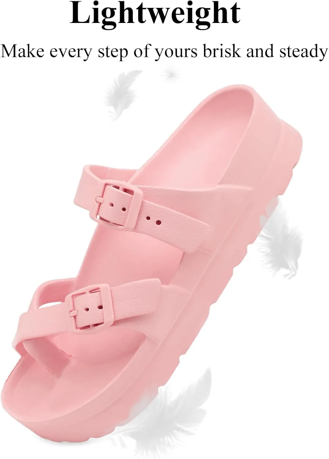 Womens Platform Sandals with Arch Support, Adjustable Buckle Beach Sandal Woman Comfort Lightweight Ultra Cushion EVA Slides