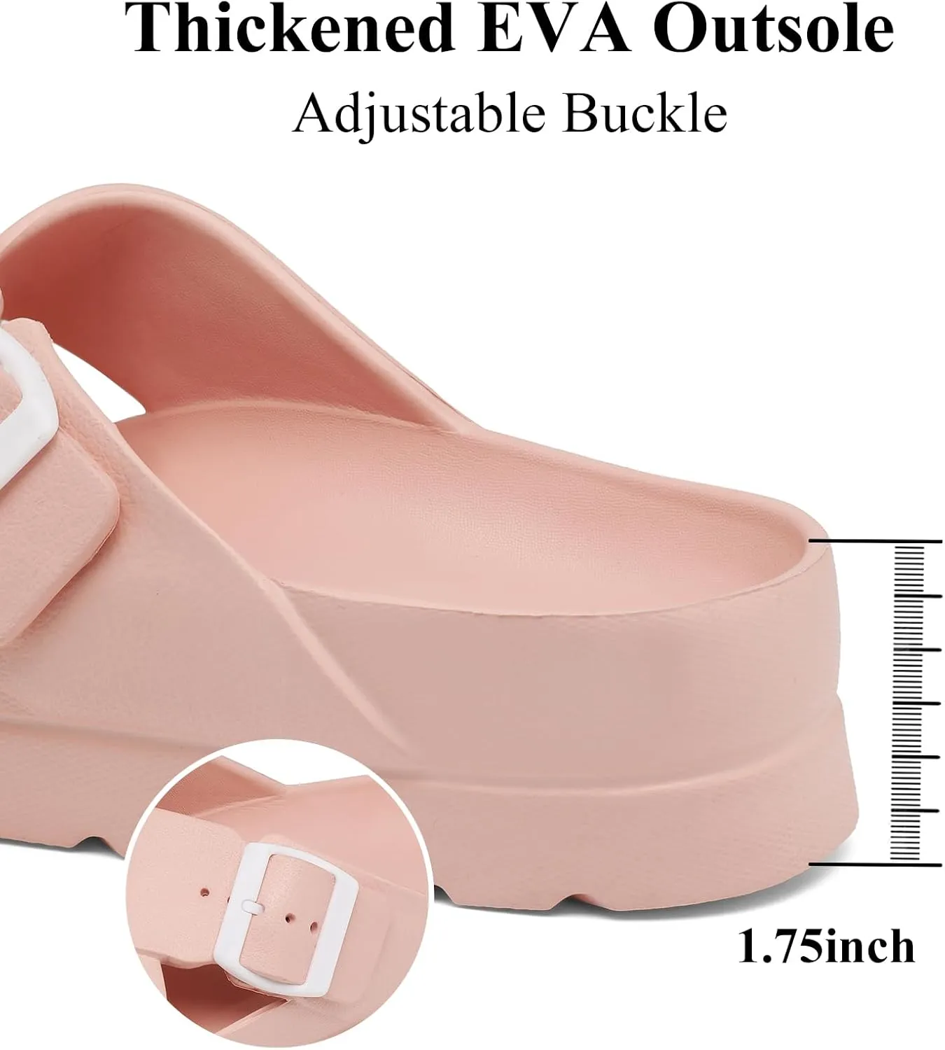 Womens Platform Sandals with Arch Support, Adjustable Buckle Beach Sandal Woman Comfort Lightweight Ultra Cushion EVA Slides