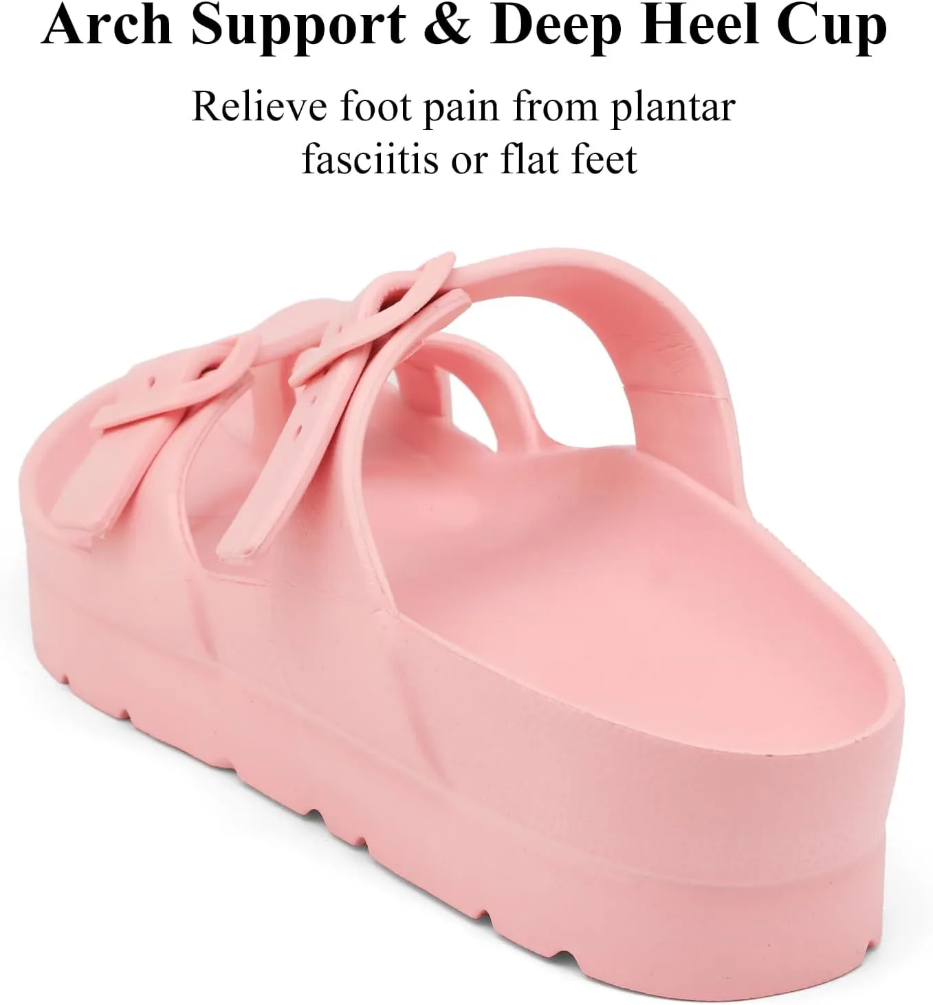 Womens Platform Sandals with Arch Support, Adjustable Buckle Beach Sandal Woman Comfort Lightweight Ultra Cushion EVA Slides