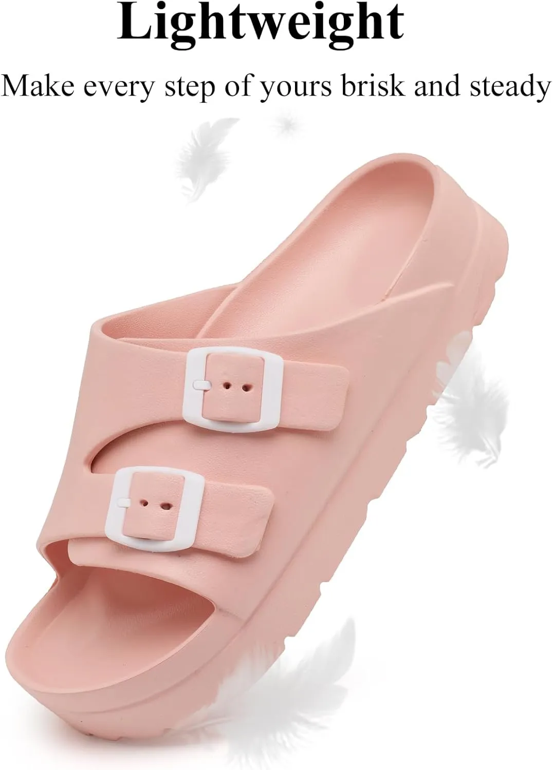 Womens Platform Sandals with Arch Support, Adjustable Buckle Beach Sandal Woman Comfort Lightweight Ultra Cushion EVA Slides