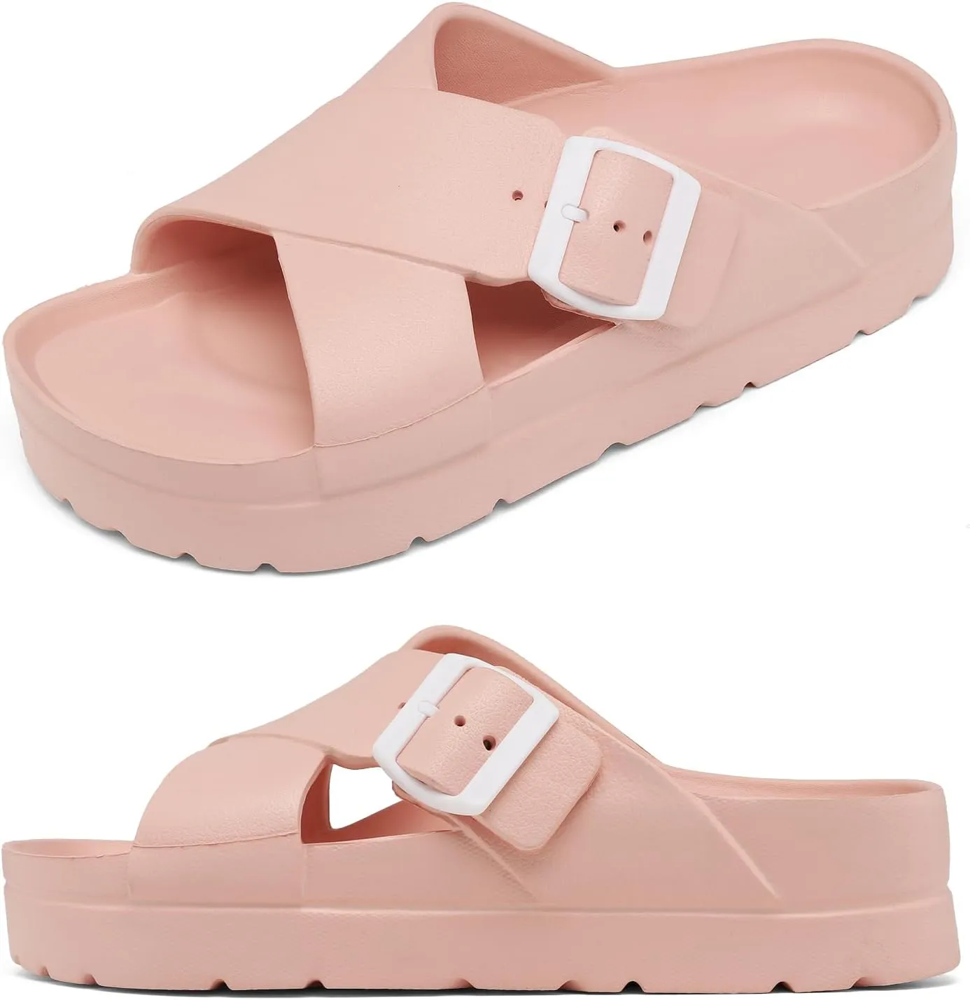 Womens Platform Sandals with Arch Support, Adjustable Buckle Beach Sandal Woman Comfort Lightweight Ultra Cushion EVA Slides