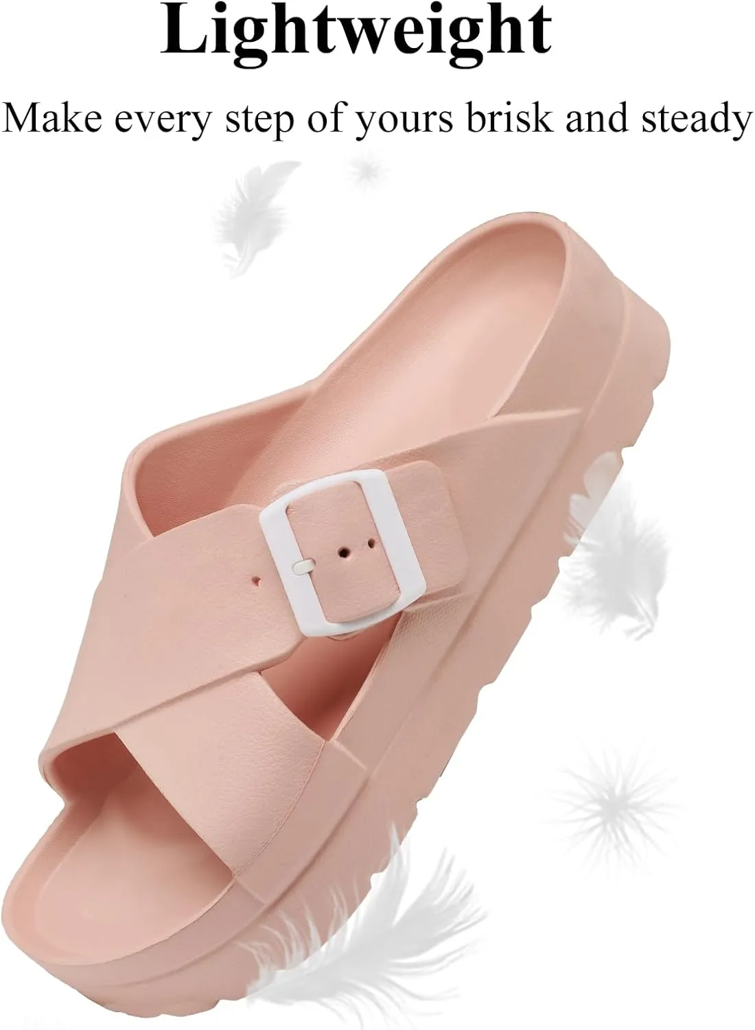 Womens Platform Sandals with Arch Support, Adjustable Buckle Beach Sandal Woman Comfort Lightweight Ultra Cushion EVA Slides
