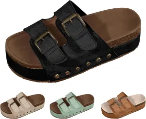 Women's Platform Slides Sandals with Arch Support,Womens Comfortable Summer Beach Sandals with Adjustable Buckle Open Toe Slip On Essentials Slides Footwear