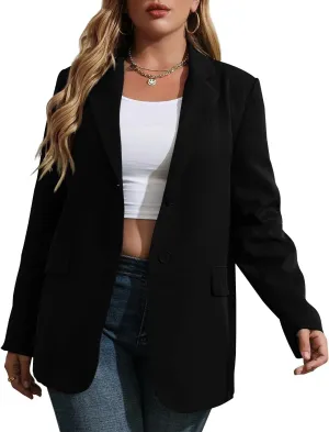 Womens Plus Size Casual Blazer Jackets Long Sleeve Open Front Buttons Work Office Lapel Blazers with Pockets