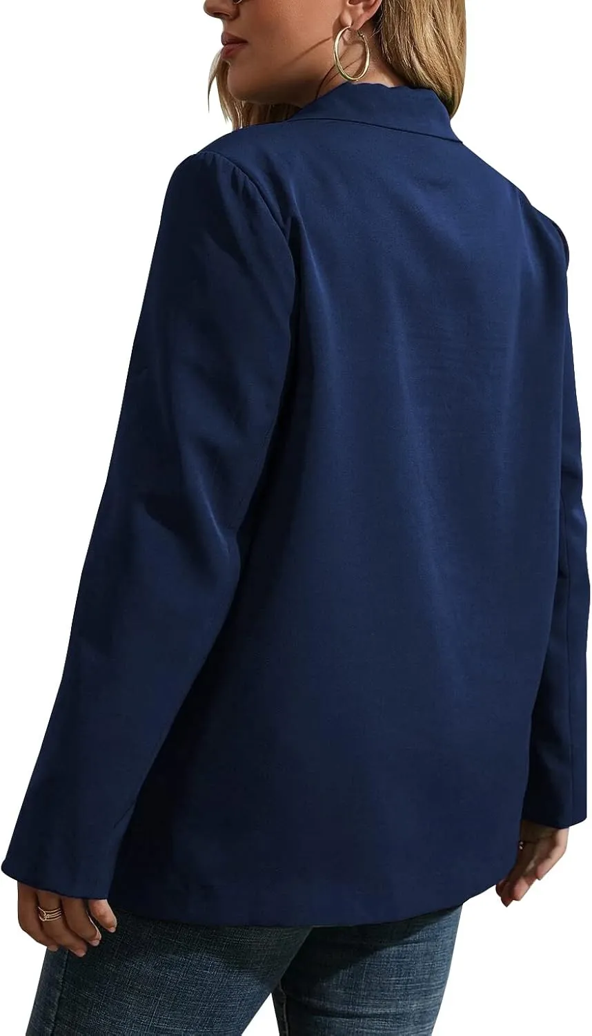 Womens Plus Size Casual Blazer Jackets Long Sleeve Open Front Buttons Work Office Lapel Blazers with Pockets