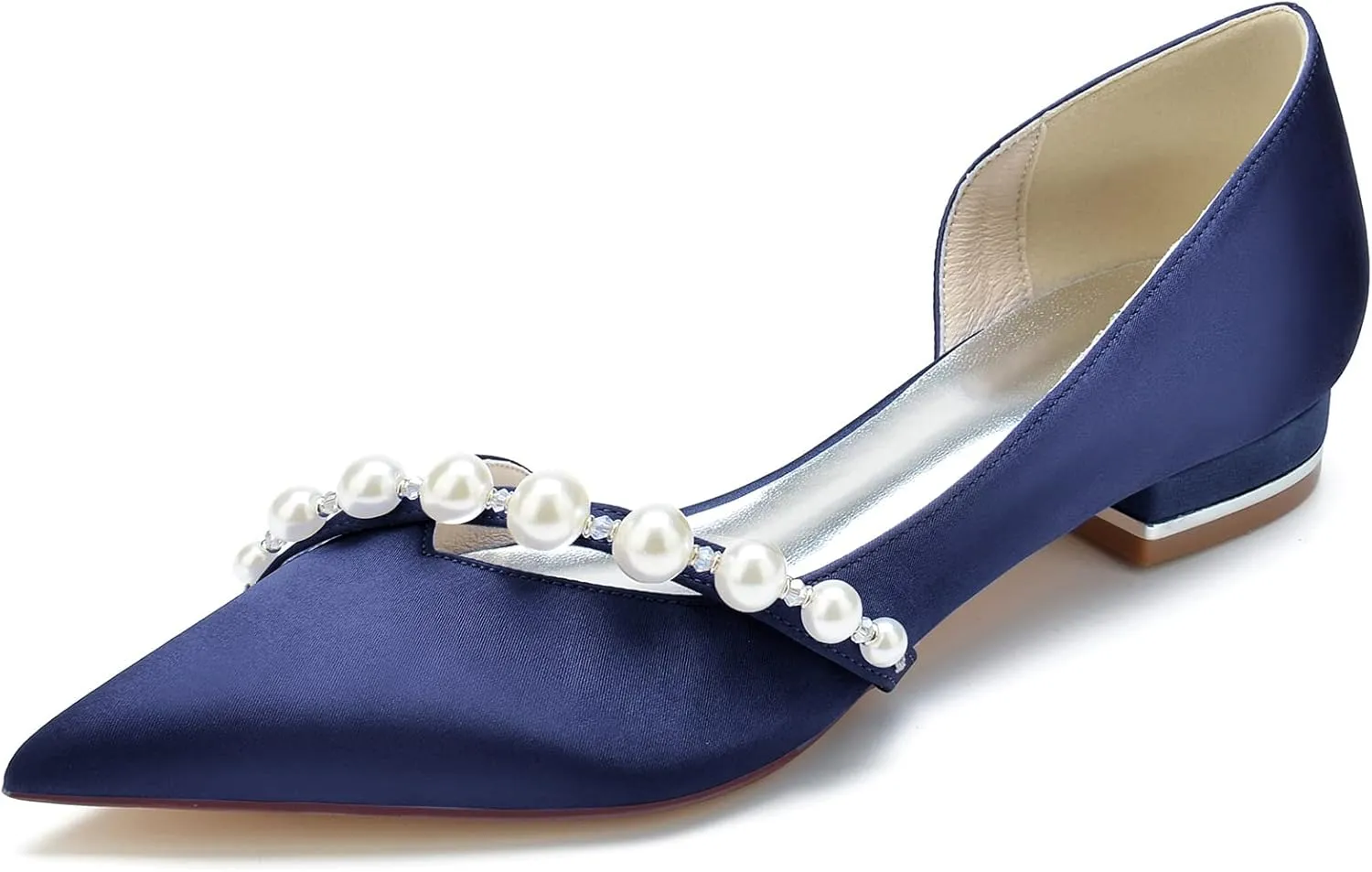 Women's Pointed Toe Pearl Satin Wedding Flats for Bride Comfortable White Bridal Shoes Prom Party Shoes Pumps